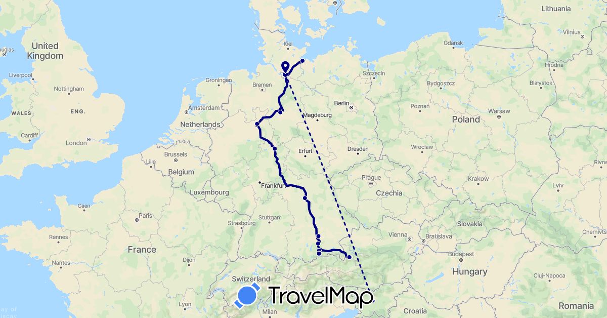 TravelMap itinerary: driving in Austria, Germany, Slovenia (Europe)
